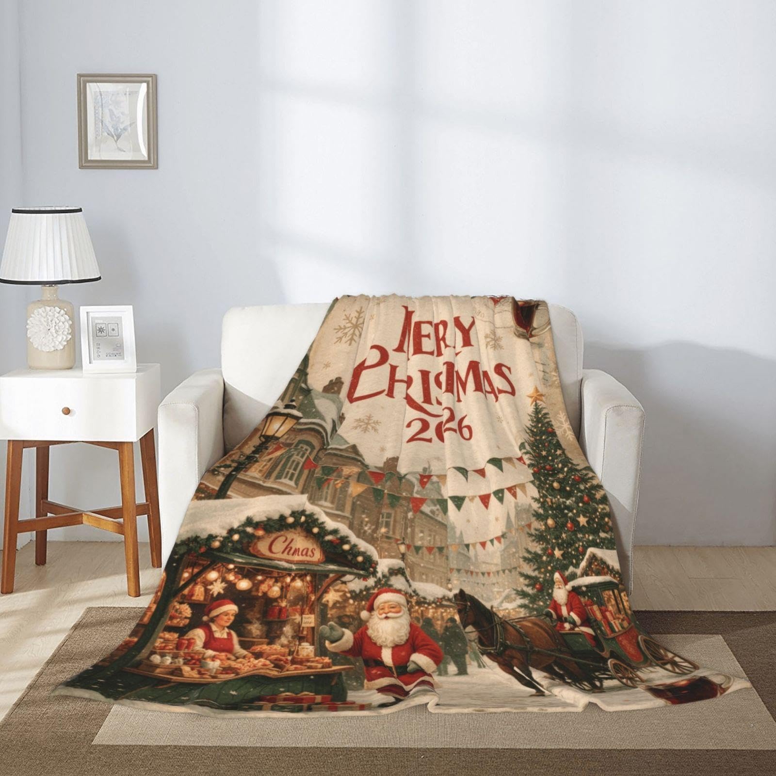 Kuscheldecke Weihnachten Bratwurst Stern weich warm Geschenk, Printed