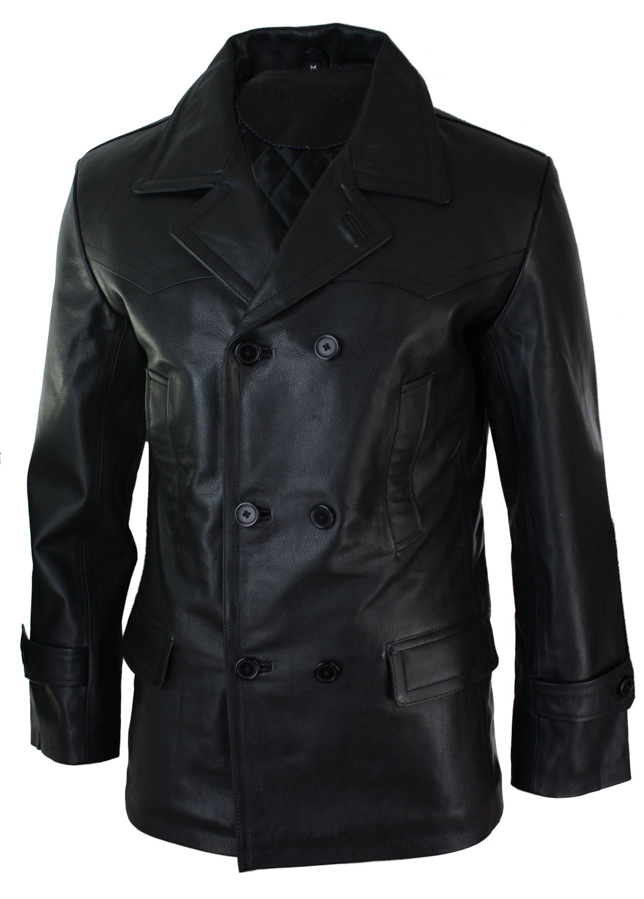 Infinity Herren Lederjacke 100% Echtleder 3/4 Doppelt Breasted Mantel Jaken Klassisch