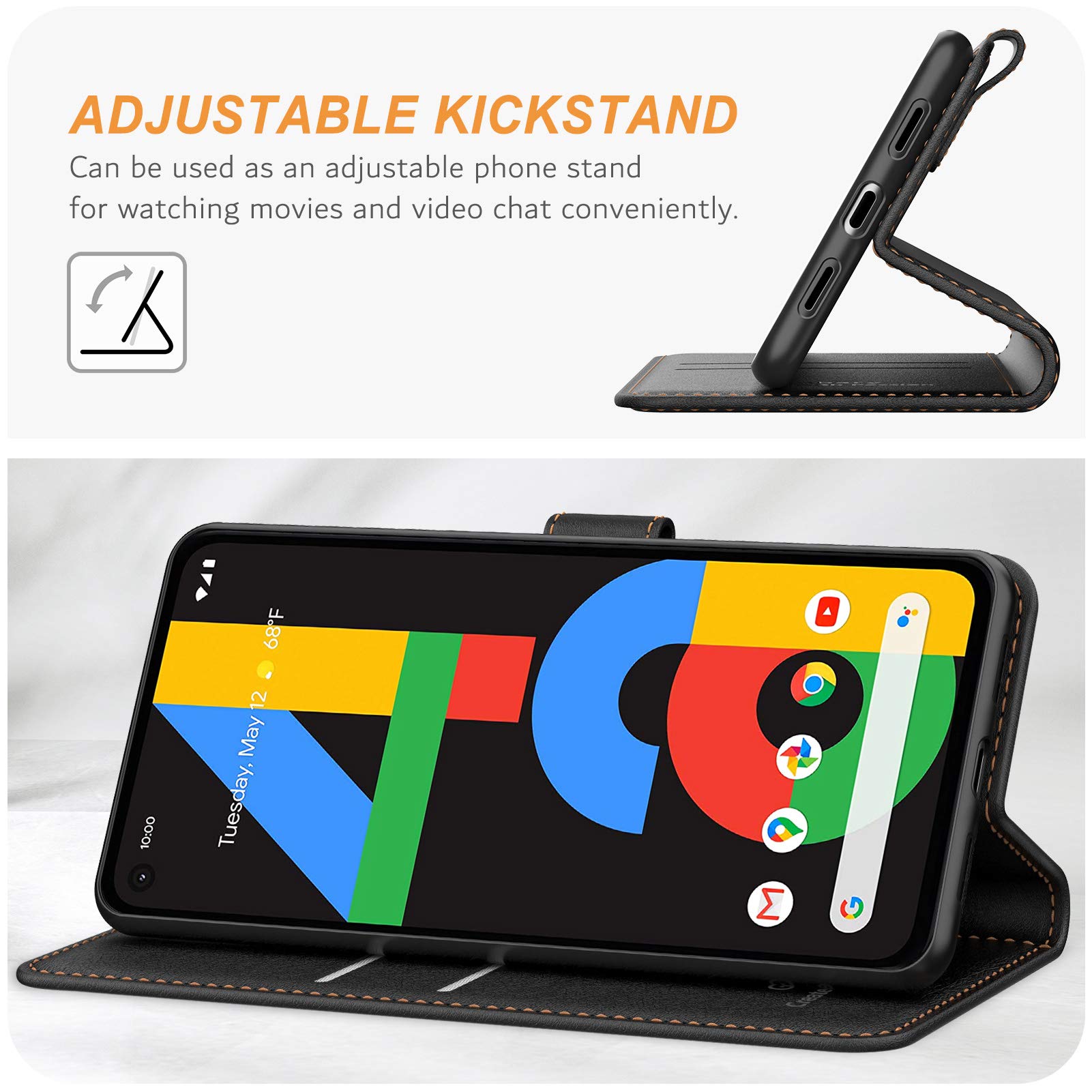 BellaCase Google Pixel 4A 4G Premium Leather Wallet Case [Card Slots] [Kickstand] [Magnetic Buckle] Flip Folio Cover For Google Pixel 4A 4G Smartphone(Brown