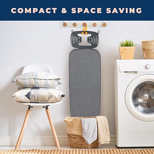 Miniatura 6 de Tabla de planchar con soporte de hierro, tabla de planchar con cubierta extra gruesa de 3 capas, tabla de planchar plegable compacta y ahorradora de