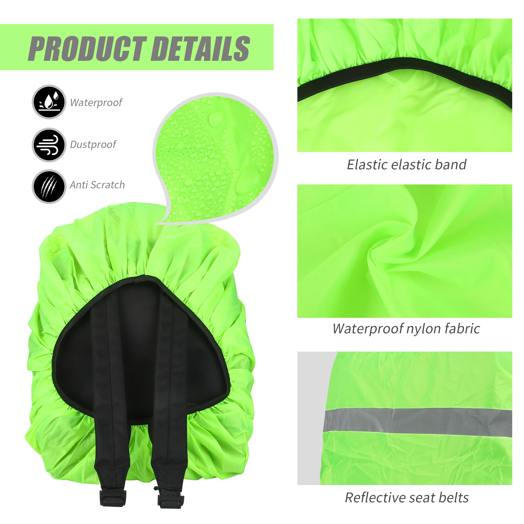 YiliYa – 2 Housses De Pluie Imperméables Réfléchissantes Pour Sac à Dos 26-40L – Jaune Fluo, Bandes Réfléchissantes, Compactes
