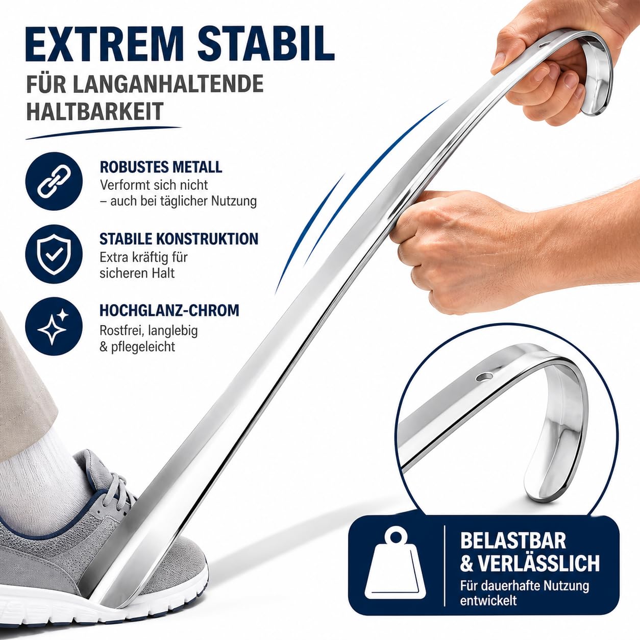 TelMo® ok. 70 cm łyżka do butów z metalu, bardzo stabilne wykonanie, długa