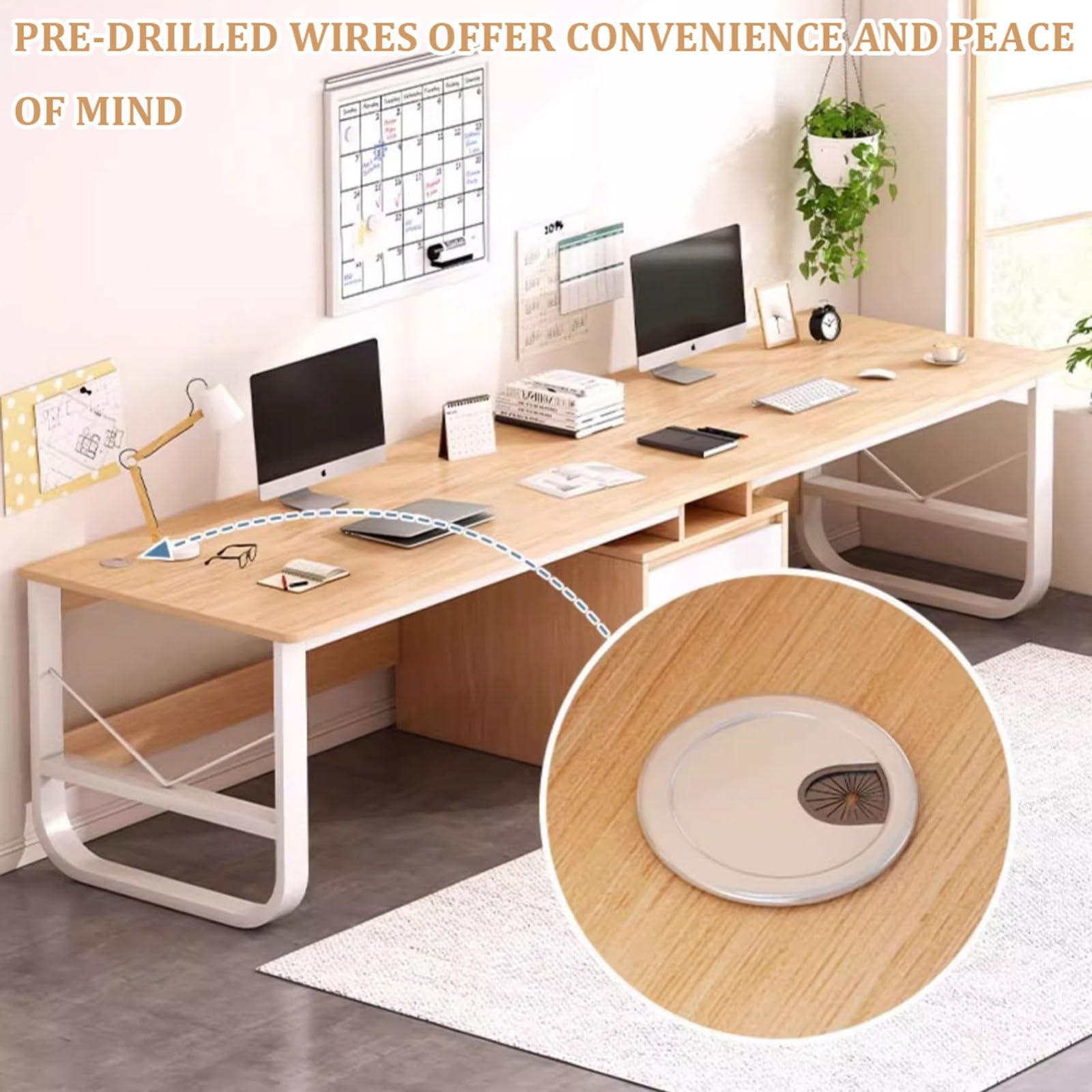 Mesa de Oficina 200/240 X 48 X 73 Cm,Escritorio Doble para Dos Personas con Cajones de Gran Capacidad,Mesa Ordenador con Gestión de Cables y Diseño Moderno para Despacho y Uso en El Hogar C,240CM