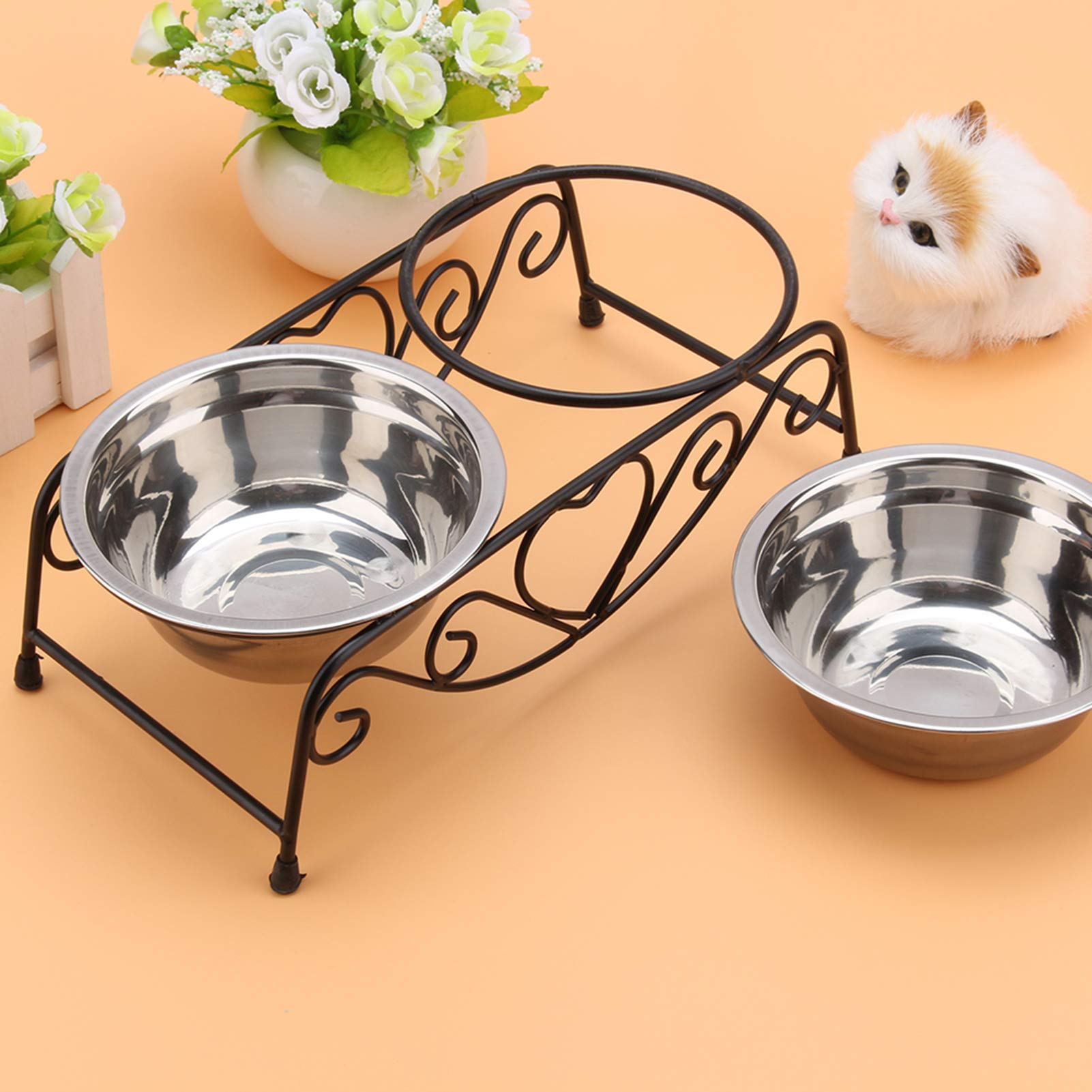 Ciotola doppia in acciaio inox, per cibo e acqua, ciotole per cani e gatti
