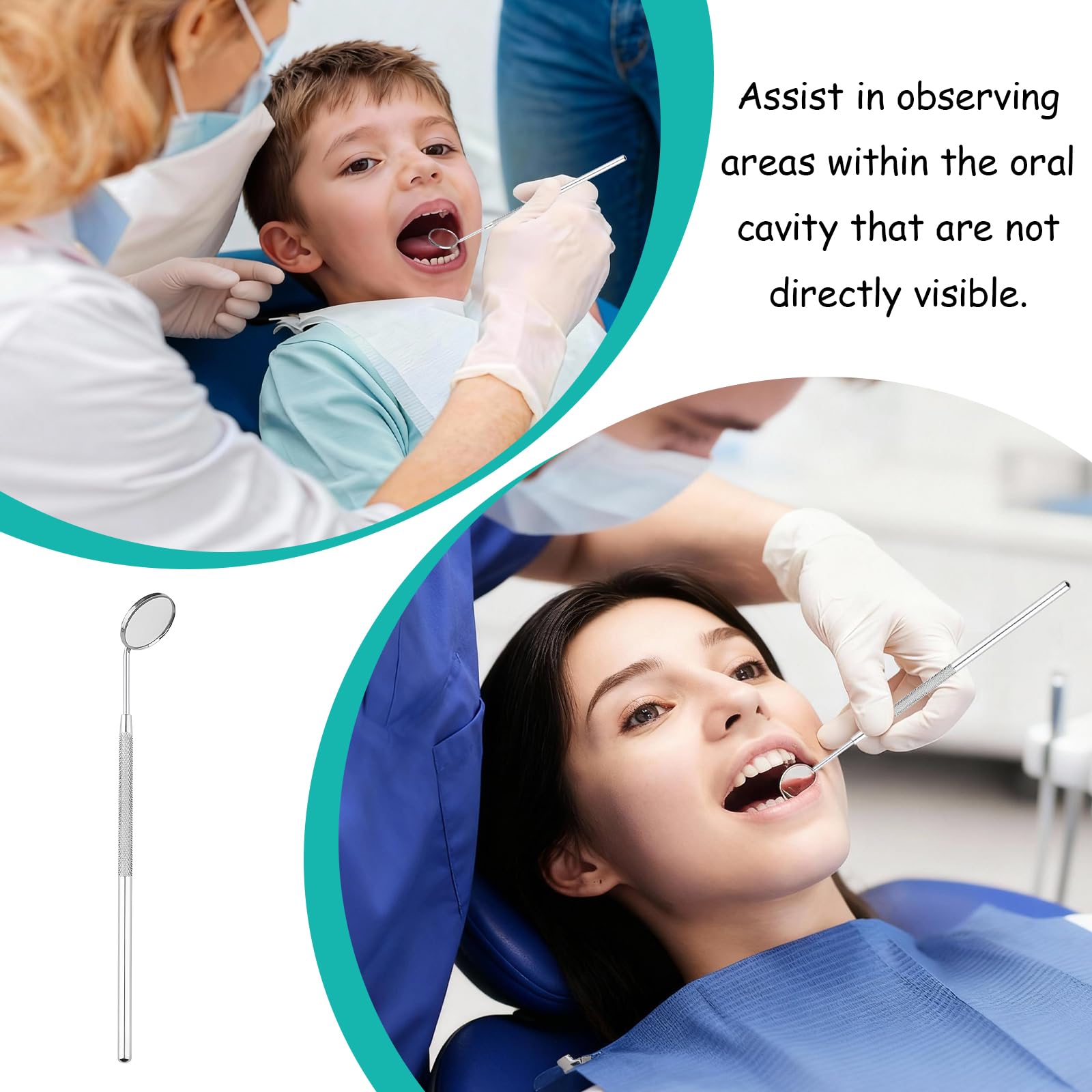 Profesional Set de Cuidado Dental con 2 Espejos Dentales de Acero Inoxidable, Anti-Vaho 45 Grados