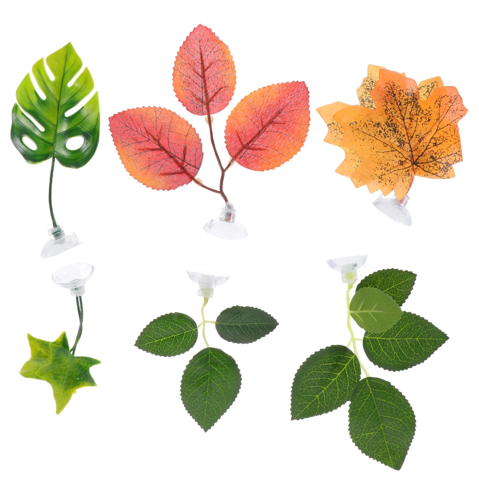 6pcs Betta Leaf Aquarium D cor Set with Suction Cups Wear-Resistant Artificial Leaves for Fish Tank Decoration Household