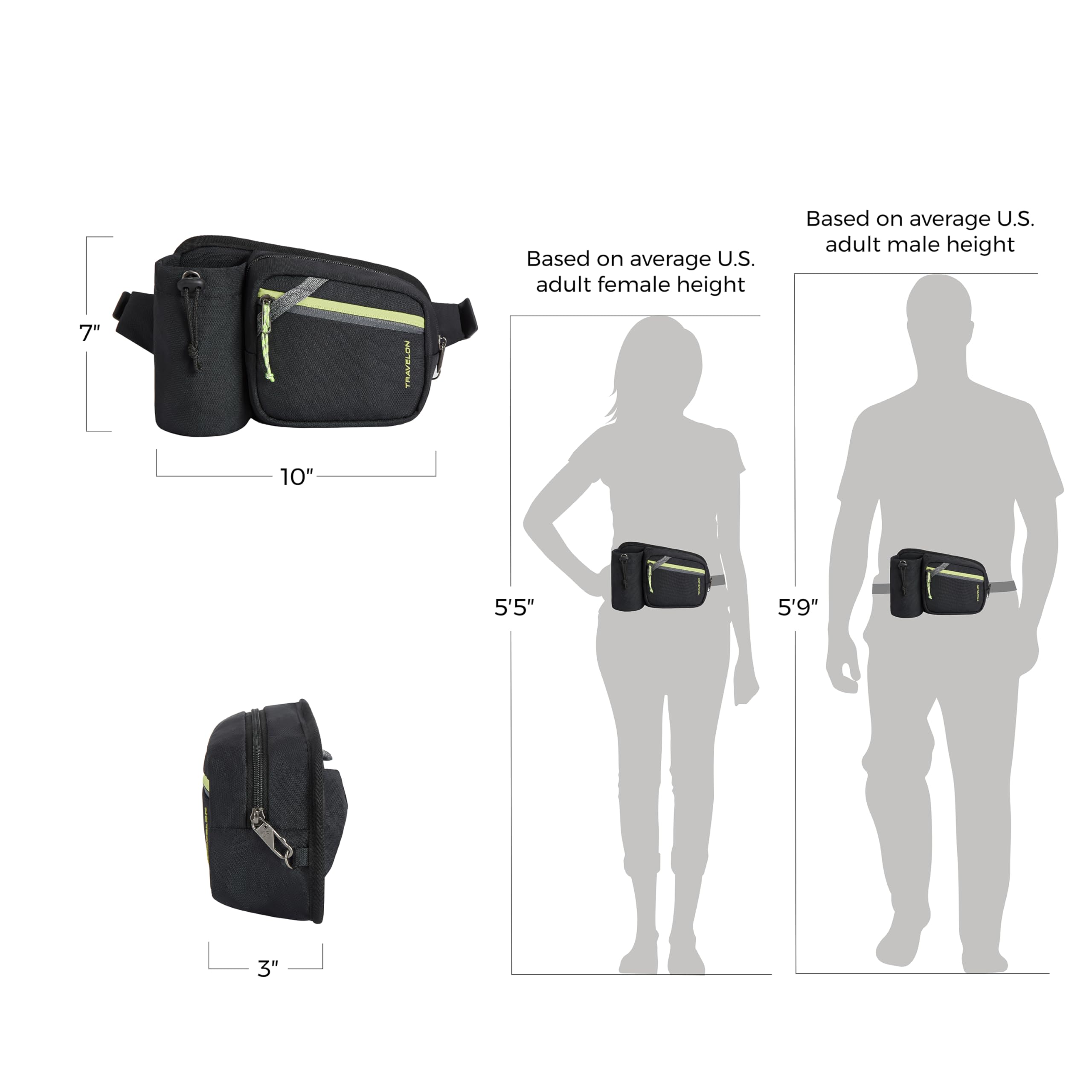 Travelon Greenlander-Riñonera antirrobo, Unisex Adulto, Negro Azabache