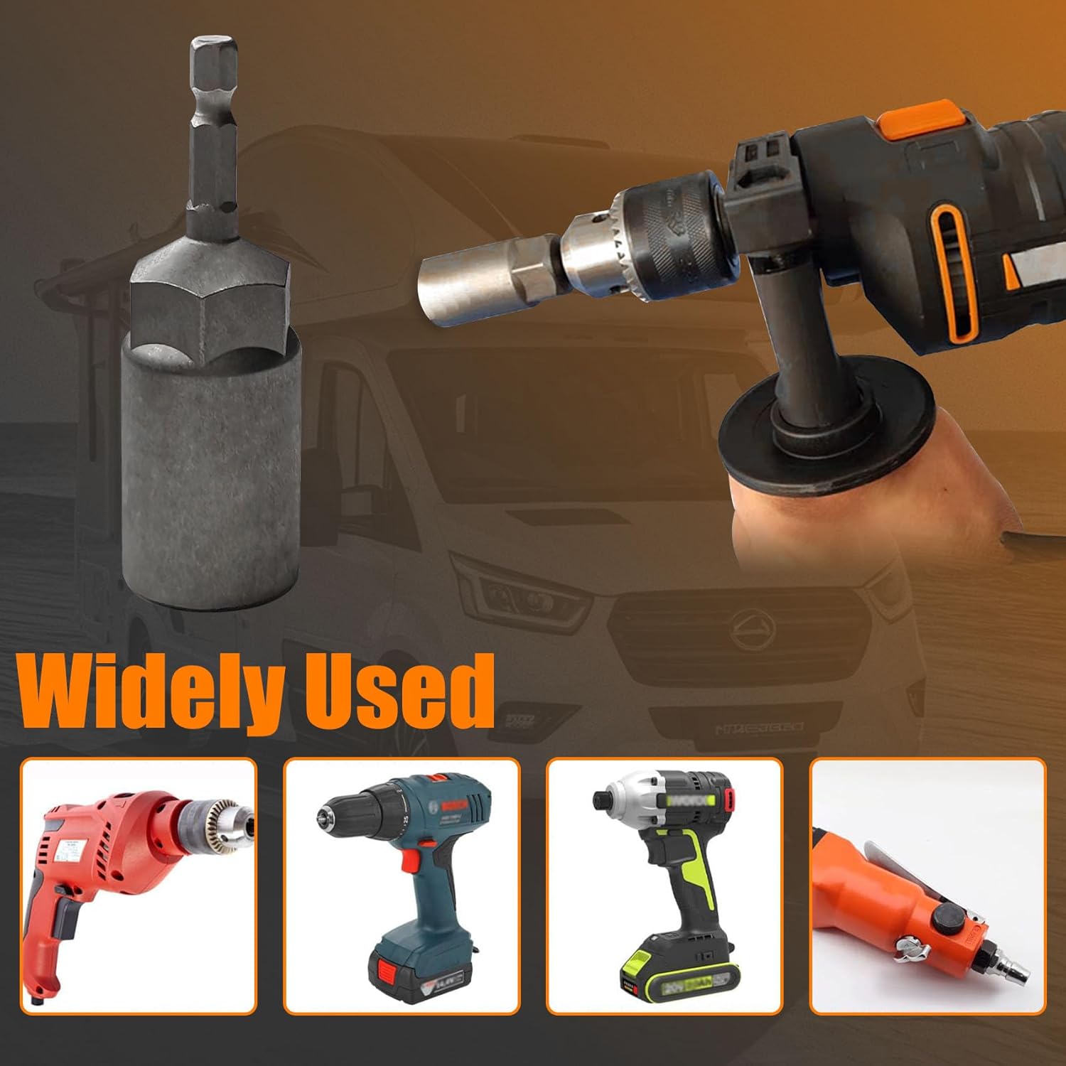 Heavy Duty RV Scissor Jack Socket Drill Adapter, Compatible with 3/4 inch or 19mm Hex Drive Jacks 1/4" Hex Shank, Nut Driver RV Lift Tack Trailer Stabilizer Leveling Scissor Jack Socket Quick