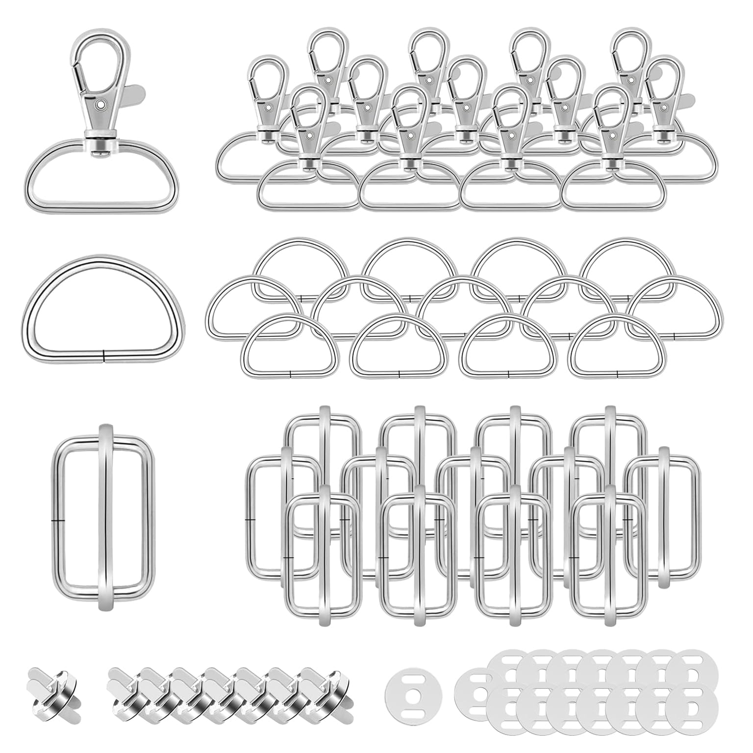 Kit Hebillas Y Cierres Costura DIY - 50 Uds, Mosquetones Giratorios, Anillos D, Botones Magnéticos