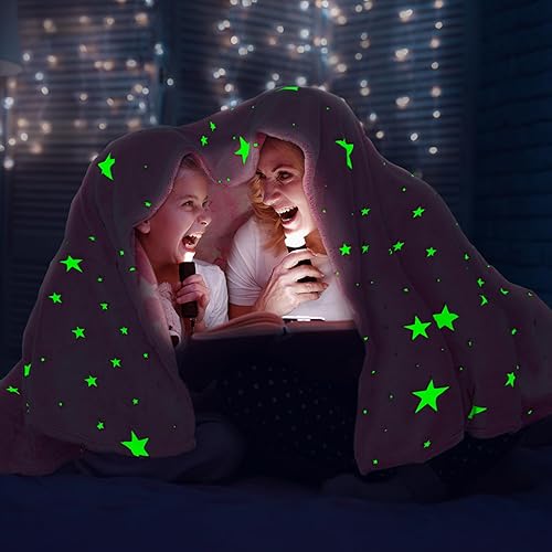 Miniatura 3 de Manta Preppy que Brilla en la Oscuridad, Manta Rosa con Estrellas para Niñas, Mantas de Forro Polar, Regalos de Cumpleaños para Niños, Manta Suave