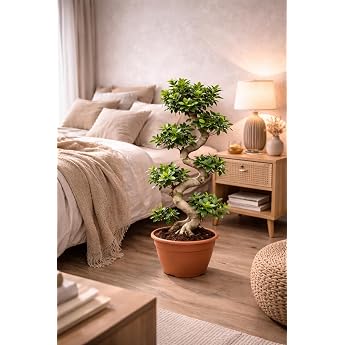 Bonsai Ficus Microcarpa Ginseng S Shape - 70-100 cm - Easy Care Indoor Plant Ideal for Beginners Home and Office Decoration