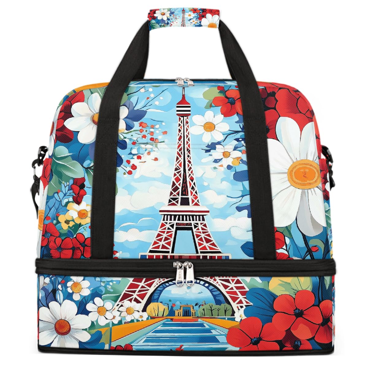 Borsone da viaggio pieghevole con motivo Torre Eiffel di Parigi, borsa da palestra espandibile con scomparto per scarpe, grande capacità, borsa da weekender, per viaggi, sport, viaggi notturni
