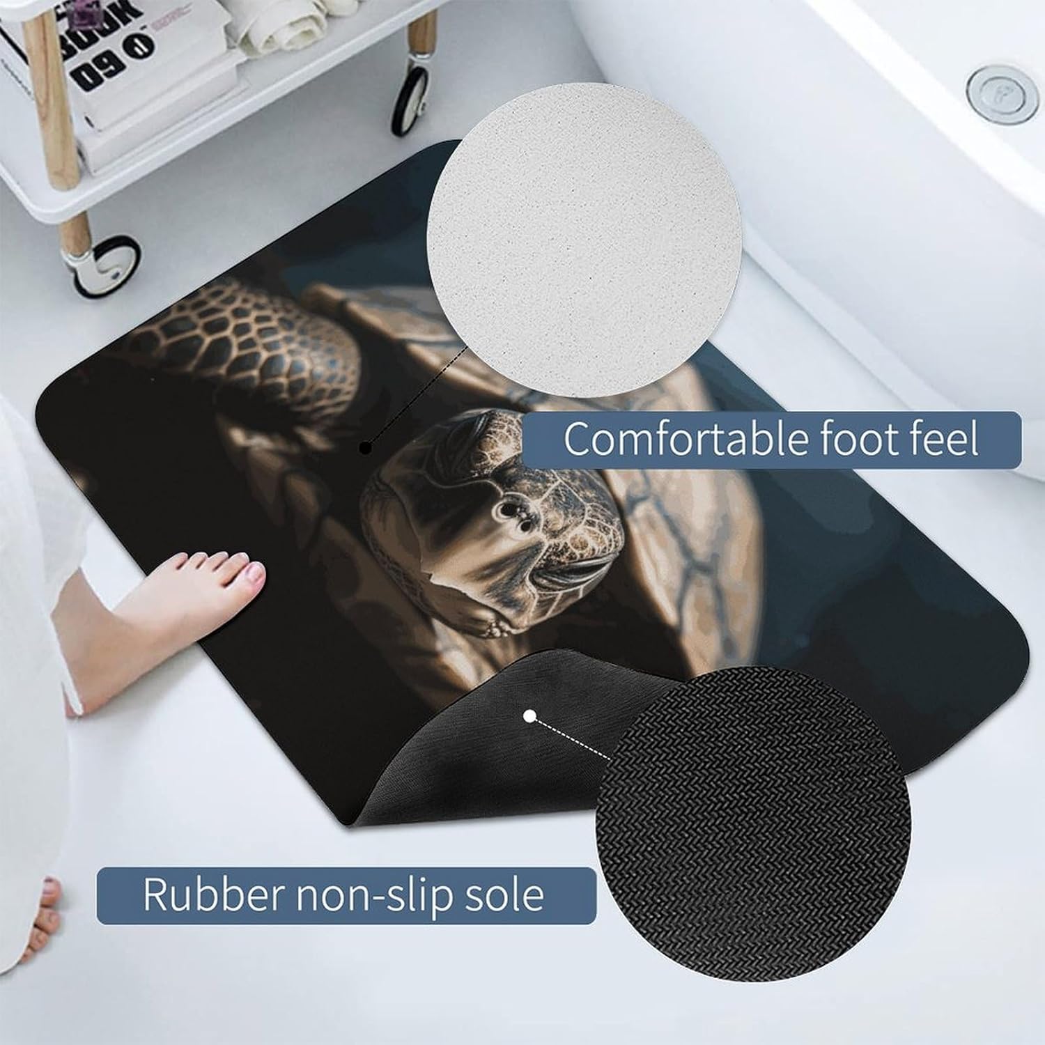 Bath Mat Non Slip Rubber Backing Bath Rugs Animal Tortoise Bathroom Rug Super Absorbent Shower Mat Quick Dry Diatom Mud Soft Floor Mat for Bathroom 23.6x15.7 in, 40x60cm, White