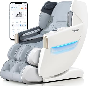iBooMas Deep Tissue Massage Chair, Full Body Zero Gravity Massage Chair with SL Track, 12+6 Modes, Auto Extending Footrest, Body Scan, Foot Roller, Heating, Airbags, APP & AI Voice Control White