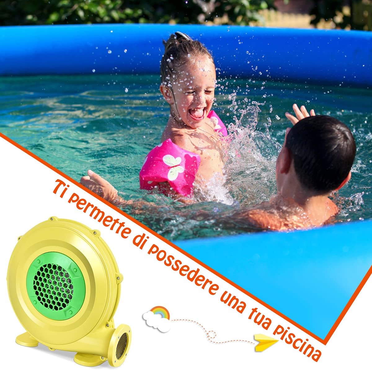 DPThouse Bounce House Blower 735 Watt 1.0HP for Inflatable Bounce House Bouncy Castle, Yellow+Green, Small