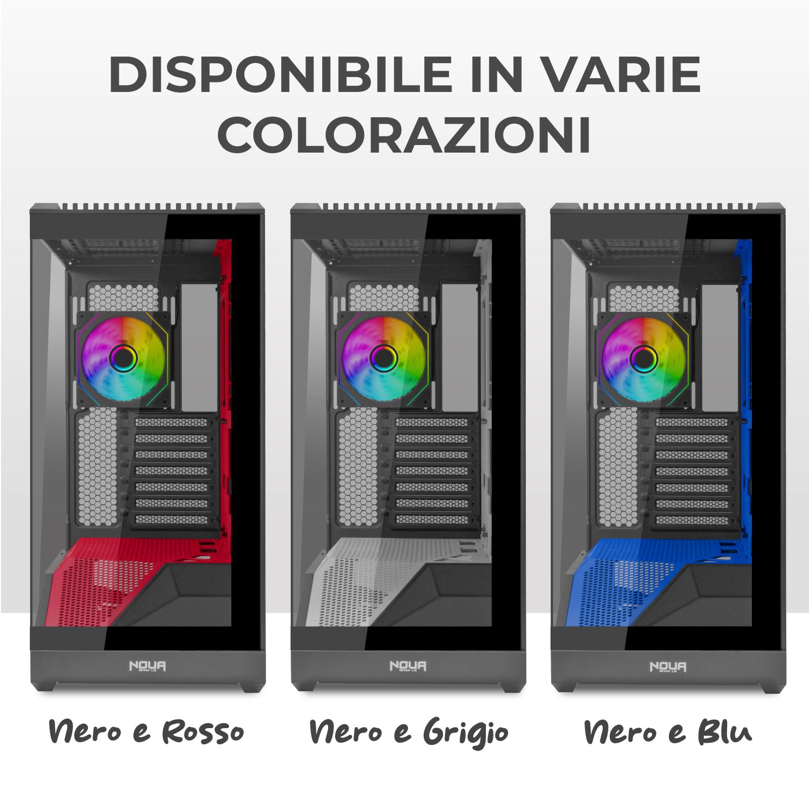 Noua Cool G5 - Caja ATX para PC Gaming, 0,60 mm, SPCC, 4 ventiladores Dual Halo RGB, 5 V, 3 pines, ADD, RGB, vidrio templado, 3 puertos USB 3.0/2.0, paneles laterales de cristal templado