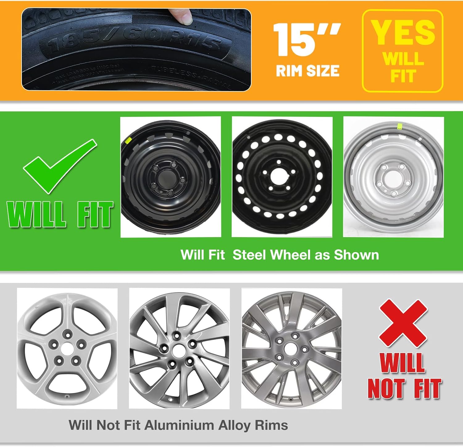 15" Chrome Hubcaps for 2013-2021 Nissan NV200, Snap-On Installation Set of 4 Wheel Rim Covers Compatible with Steel Wheels, ABS+PC Hub Caps-15 Inch Chrome 4-Pack