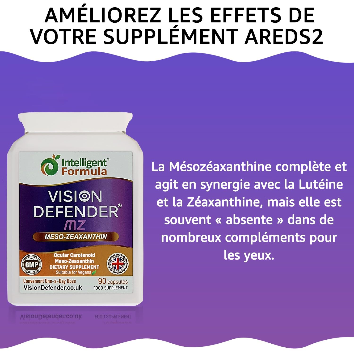 Supplément méso-zéaxanthine pour les yeux: VISION DEFENDER MZ - Protéger et améliorer la santé oculaire, méso-zéaxanthine antioxydant caroténoïde de haute résistance pour les yeux (90 gélules)