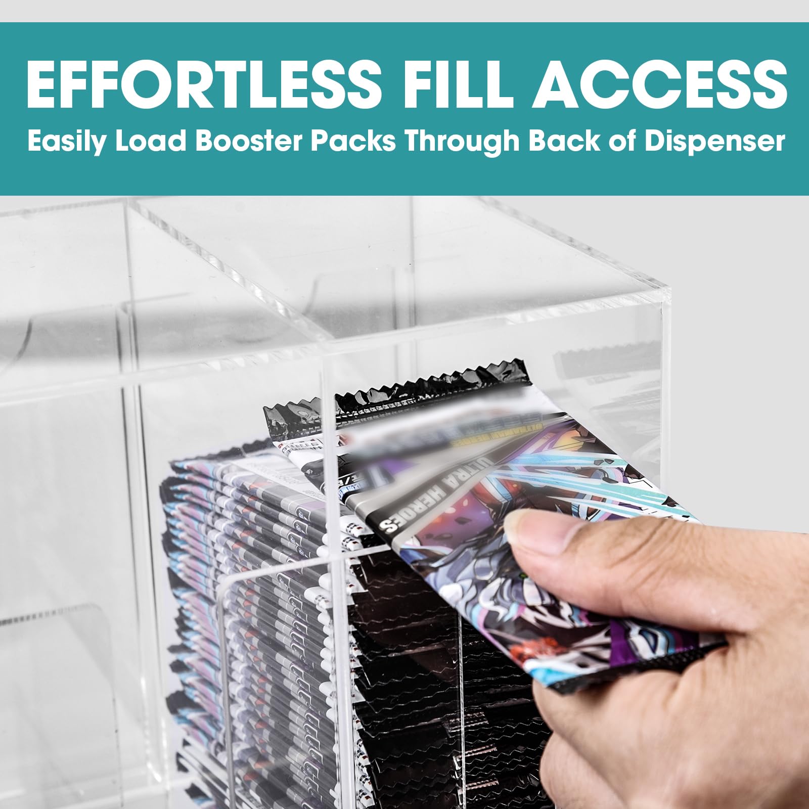 Dispensador de 5 ranuras con base negra, se adapta a 200 paquetes de refuerzo para dispensar, compatible con potenciadores de tarjetas coleccionables TCG y potenciadores de tarjetas deportivas