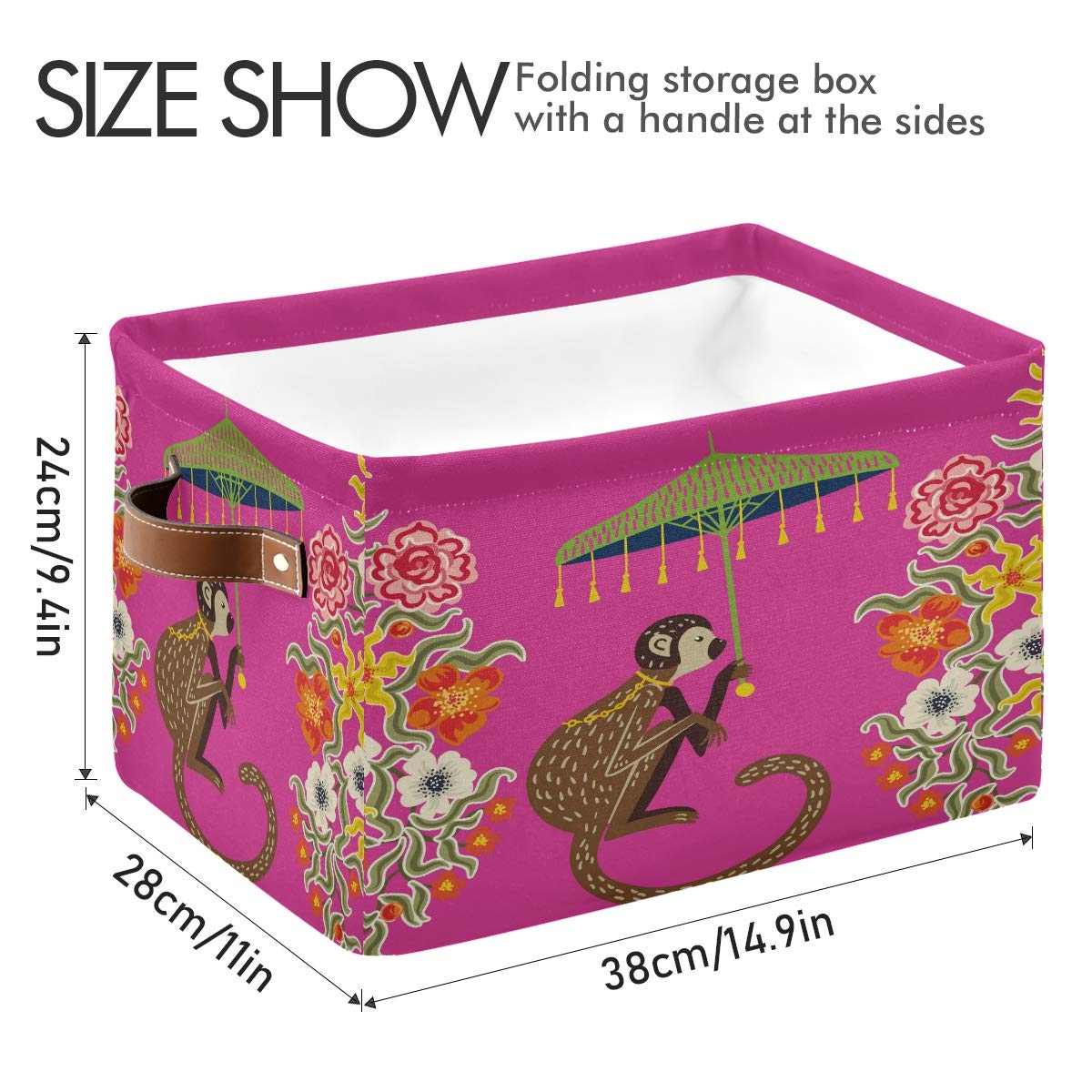 Storage Basket Cube - Vintage Monkey Chinoiserie Collapsible Canvas Bins For Toys, Laundry, Closet, Nursery (15x11x9.5 In, 2 Pack) - View #10