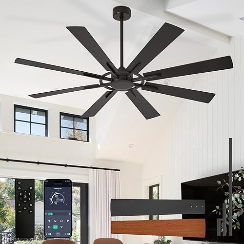Miniatura 23 de Ventiladores de techo grandes con luces: moderno ventilador de techo para exteriores de 72 pulgadas y 8 aspas con control remoto de aplicación,