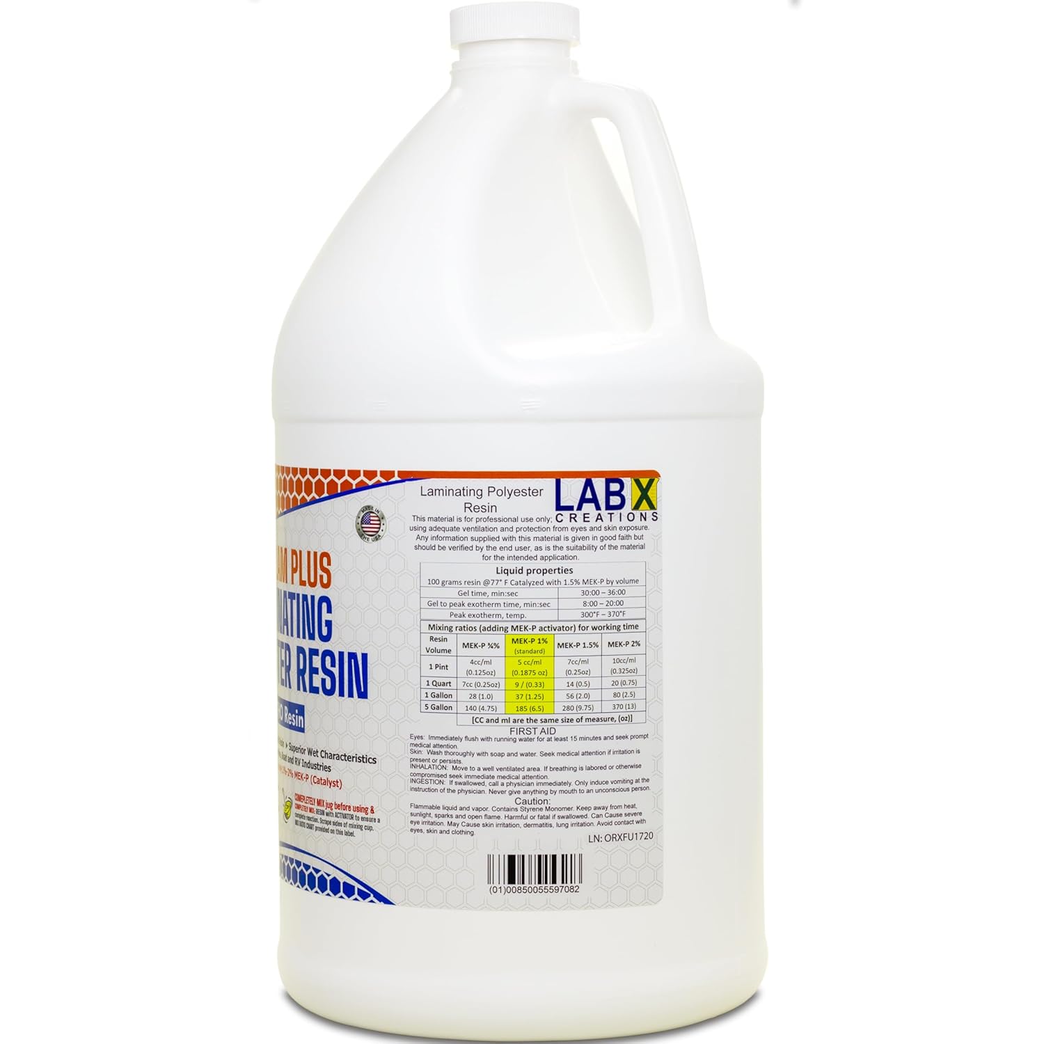 FIBERLAM Plus 1-10G Polyester Resin 1-10 Gallon +MEKP Hardener; Low Viscosity Coating for Laminating Fiberglass mat/Biaxle/Cloth; Boat/RV/Automotive/Canoe/Surfboard| Extended TACK Time (1 Gallon)