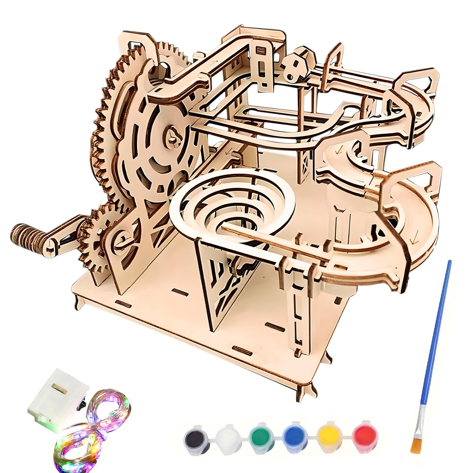 Wooden Model Kits for Adults - Hand Cranked Marble Run Wooden Puzzles Kit for Adults to Build, DIY 3D Puzzle Mechanical Craft Gift for Christmas & Birthday
