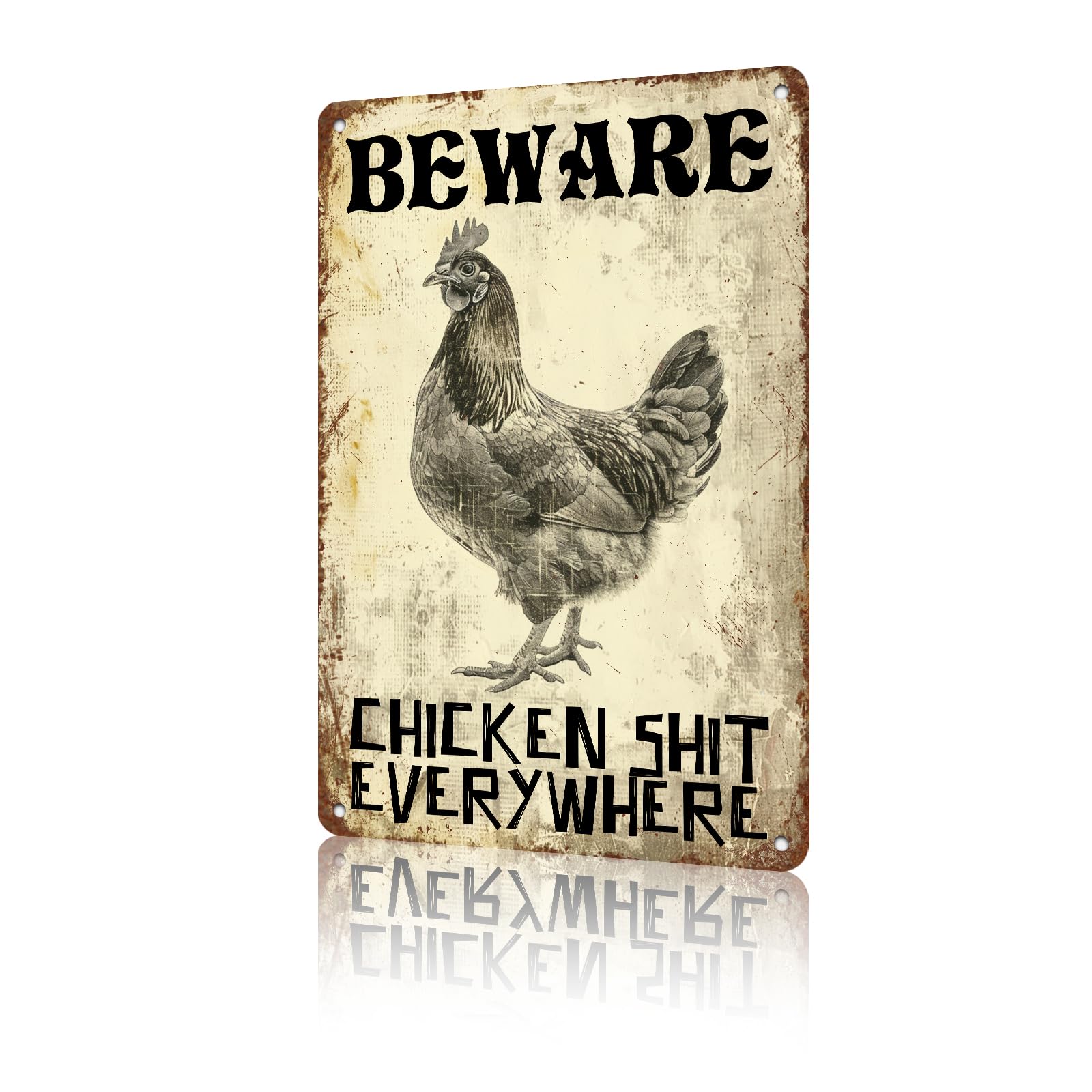 Anceky Beware Chicken Metal Tin Sign Yard Sign Wall Decor for Home Yard Outdoor Bar Cafe Outside 12×16 Inch