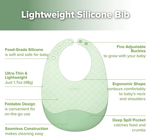 Miniatura 4 de haakaa Babero de bolsillo de silicona ligero - Baberos de silicona de viaje ultraligeros y plegables con bolsillo profundo para atrapar alimentos,