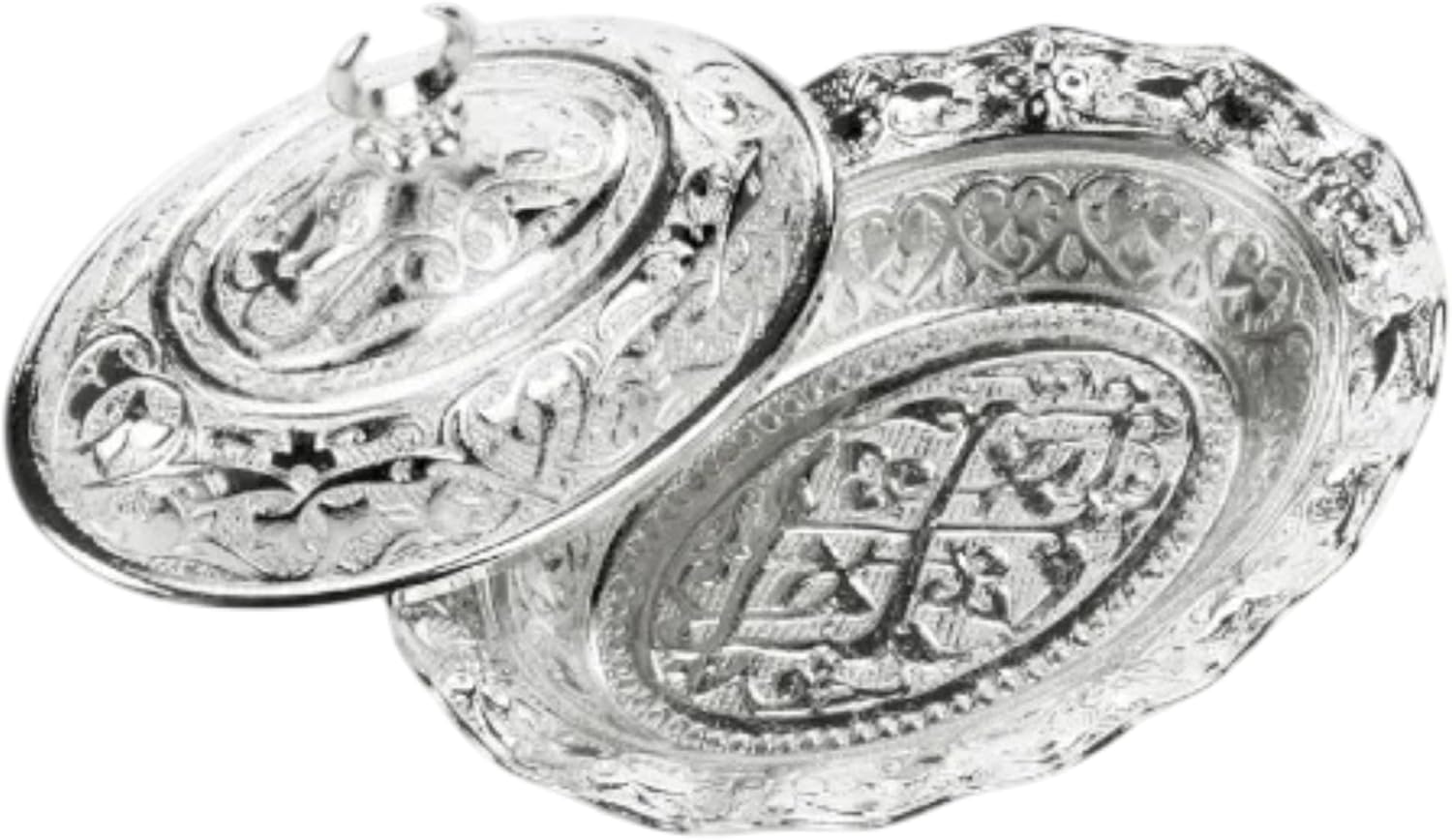 Nickel Oval Sugar Bowl with Lid for Home, Kitchen and Wedding Party, Delight and Chocolate Serving, Stylish Design for Cube and Powder Sugar - Nickel