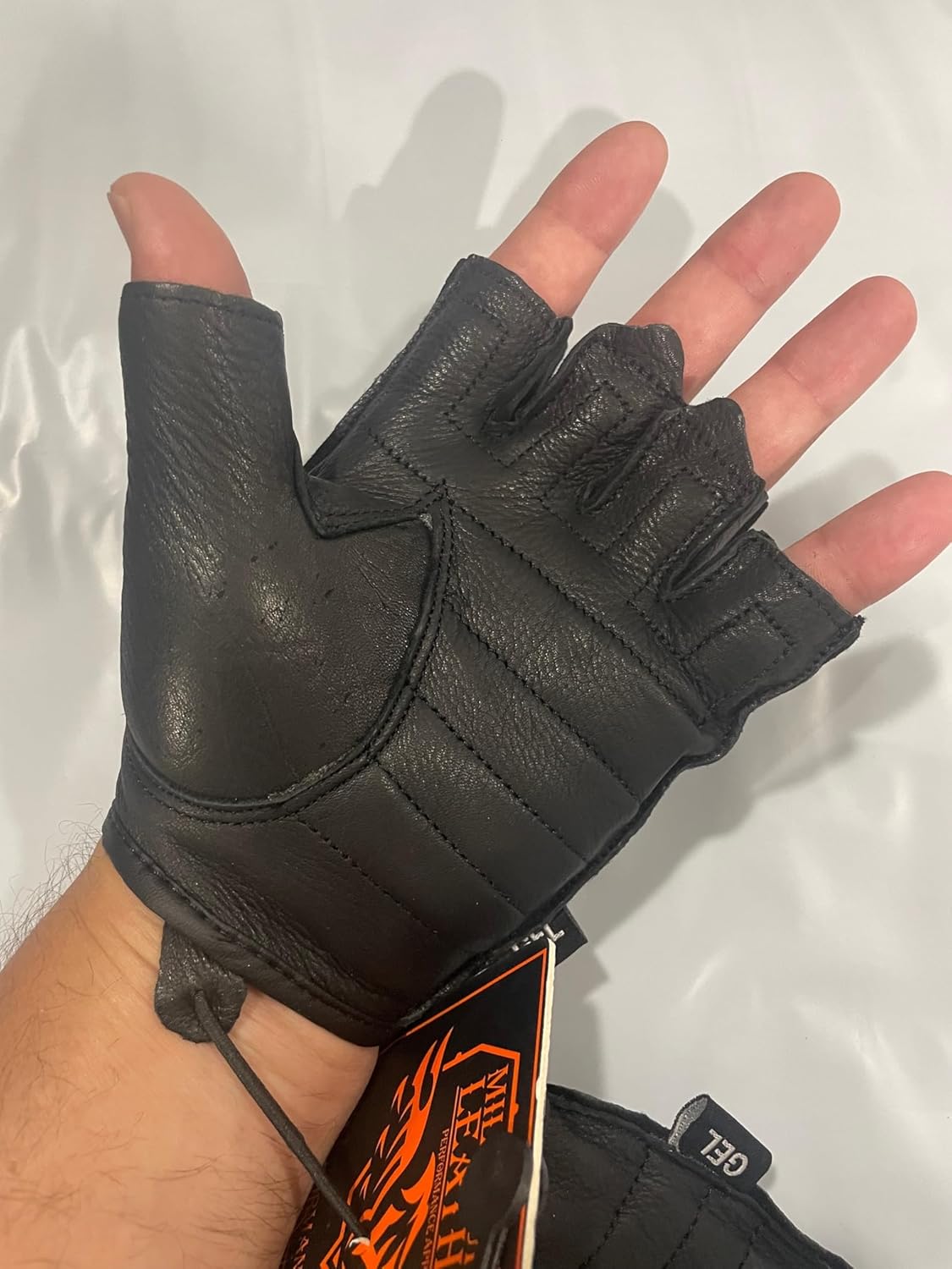 Milwaukee Leather SH851 Men's Black Deerskin Fingerless Gloves with Gel Palm