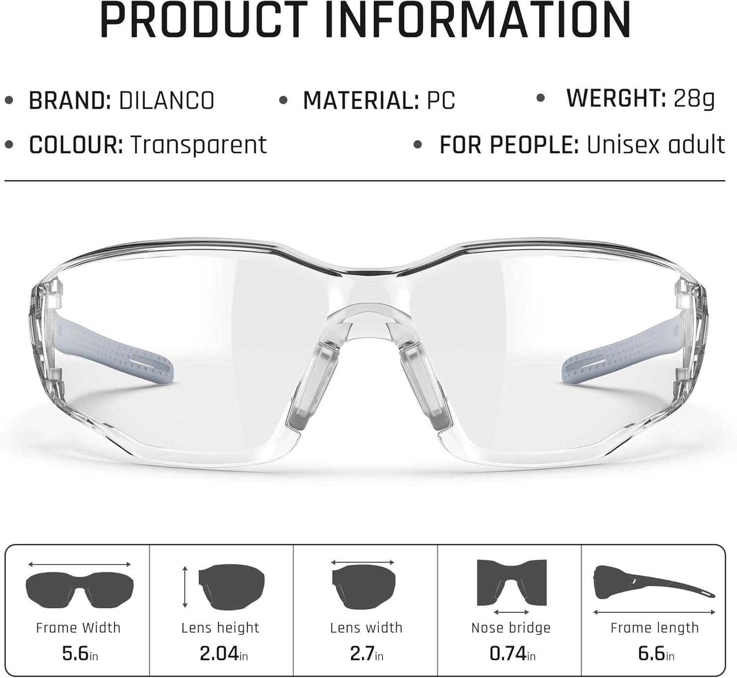 DILANCO Clear Safety Glasses Goggles, Adjustable Frames and Scratch-Resistant with No-Slip Grips Safety Glasses for Women Men - Image 3