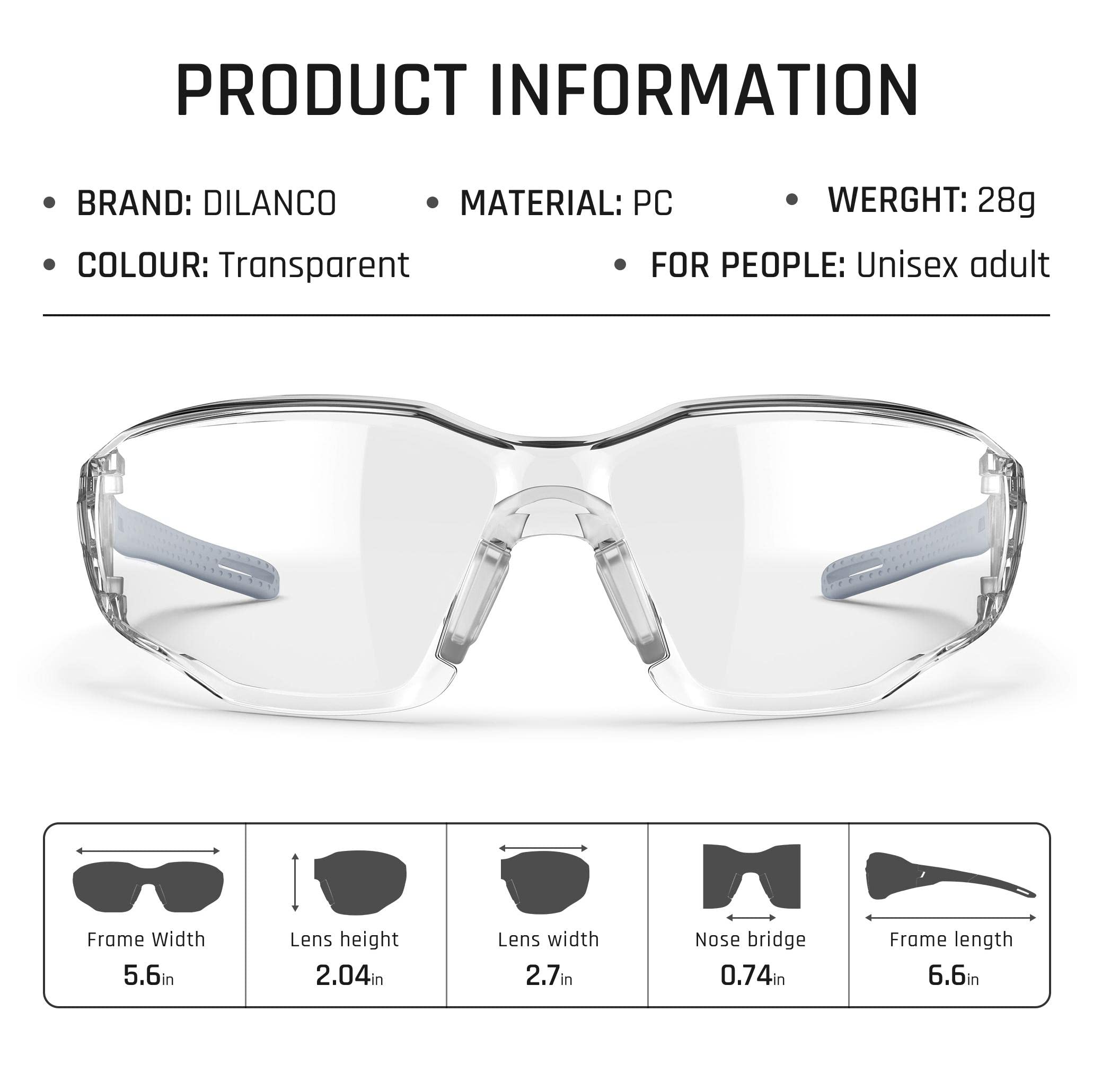 DILANCO Transparente Schutzbrille, verstellbare Rahmen mit rutschfesten Griffen und komplettem UV-Schutz für Damen und Herren