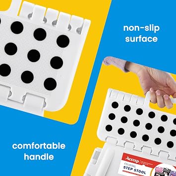 ACSTEP 13 Inch Folding Step Stool for Adults and Kids Holds Up to 300 lb Plastic Foldable Step Stools for Kitchen, Home, Outdoor and Indoor(White&Grey)