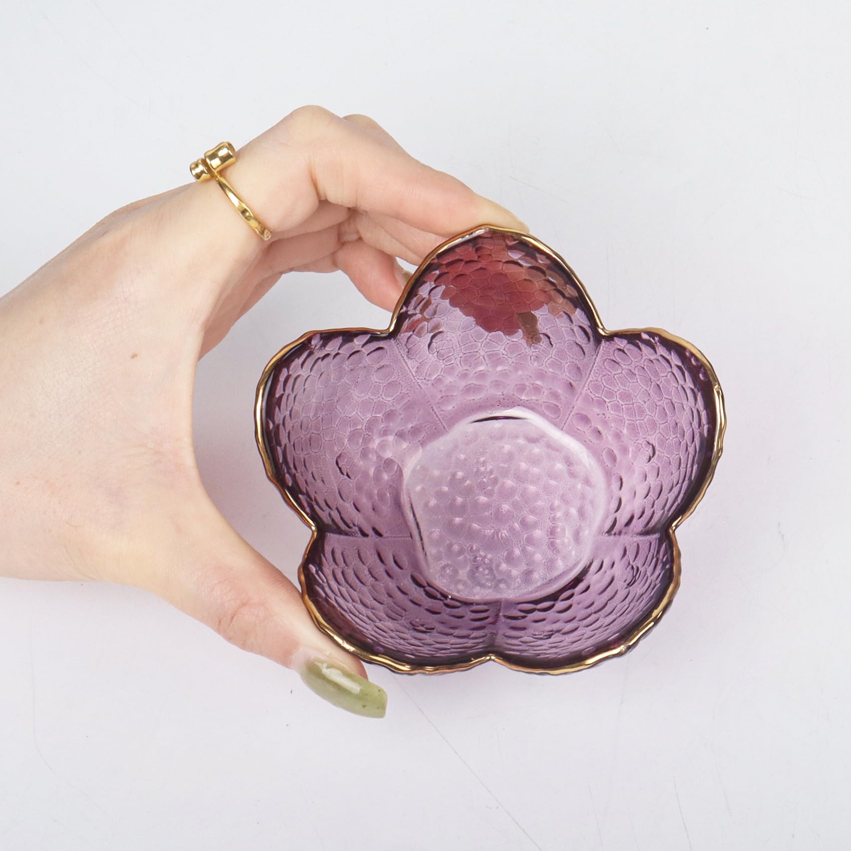 Nideen Glass Trinket Dish - Small Jewellery Tray, Ring Holder | 3.54x3.54x1.65 Inches, With Gift Box (Purple)-1157939