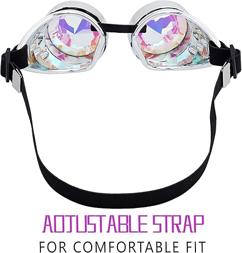 Miniatura 32 de Gafas caleidoscopio para raves trippy psicodélico steampunk con lentes de cristal de difracción de prisma arcoíris Negro