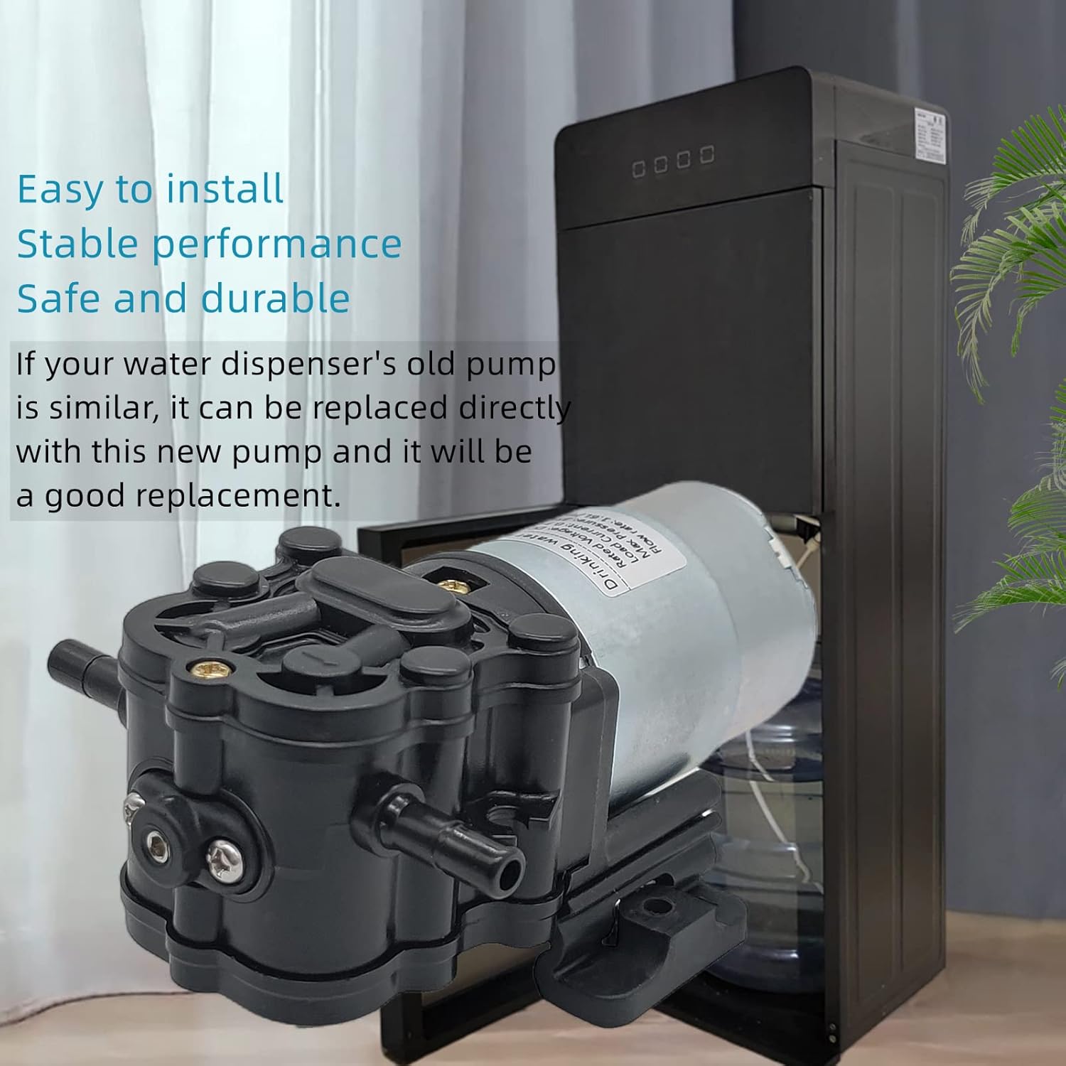 DC 12V water dispenser pump 1.6LPM 35PSI self-priming 1.3m, compatible with Primo, Avalon, Brio bottom loading water cooler water dispenser pump replacement, DP005A2 pump replacement.