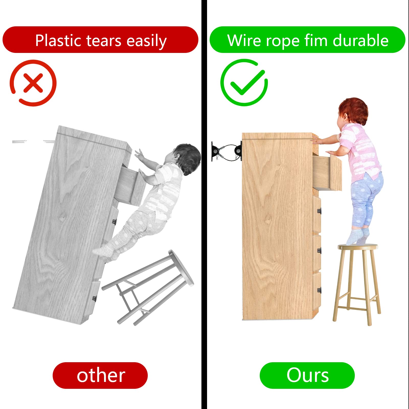 Kit de anclajes antivuelco para muebles (paquete de 6) – Correas de muebles a prueba de bebés, gabinete seguro de 400 libras para evitar caídas, anclaje de pared para evitar la seguridad de los niños