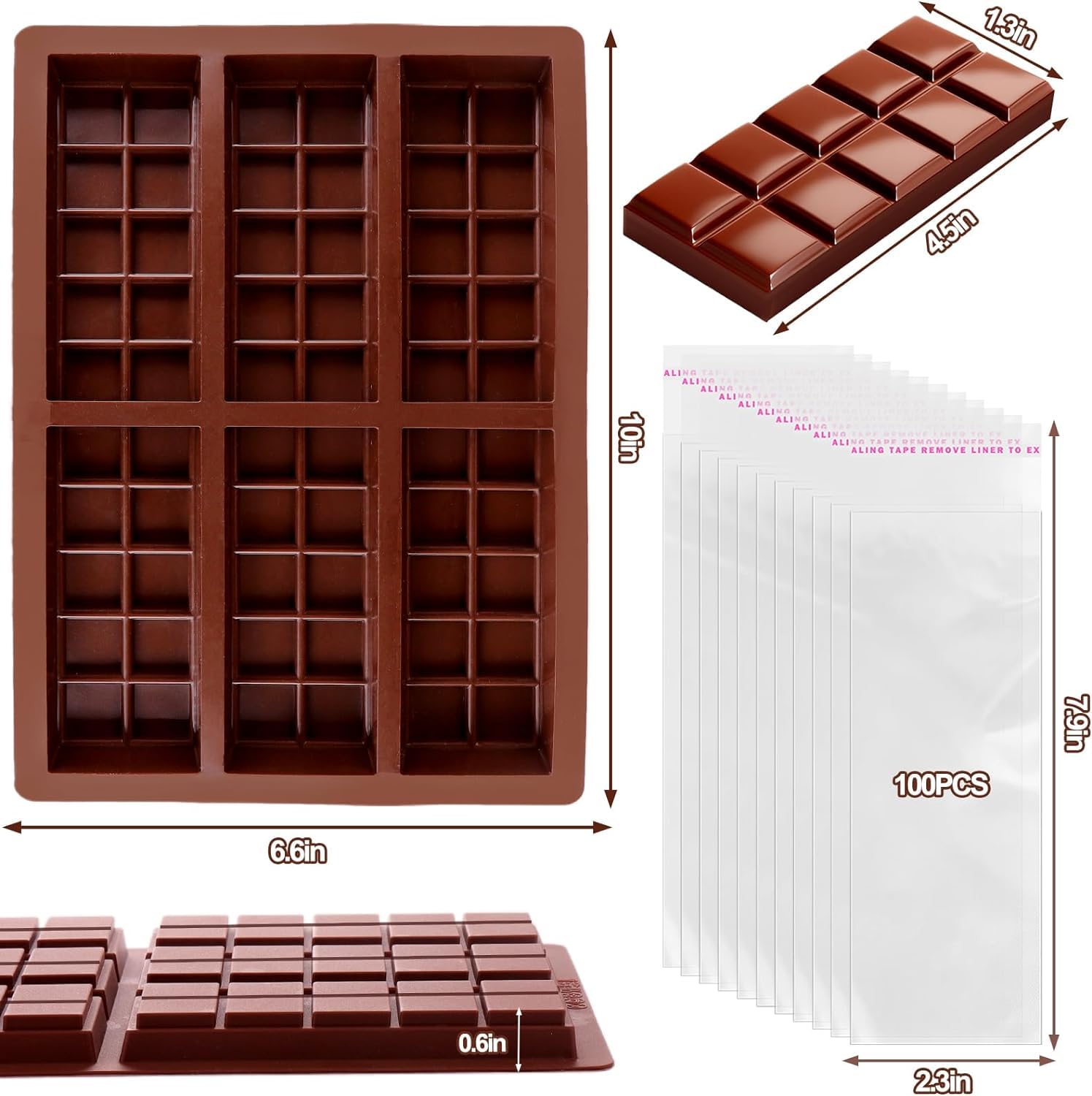 Stampo Per Cioccolato In Silicone 6 Cavità - Set Con Spatola E Sacchetto Per Praline E Barrette Fai Da Te