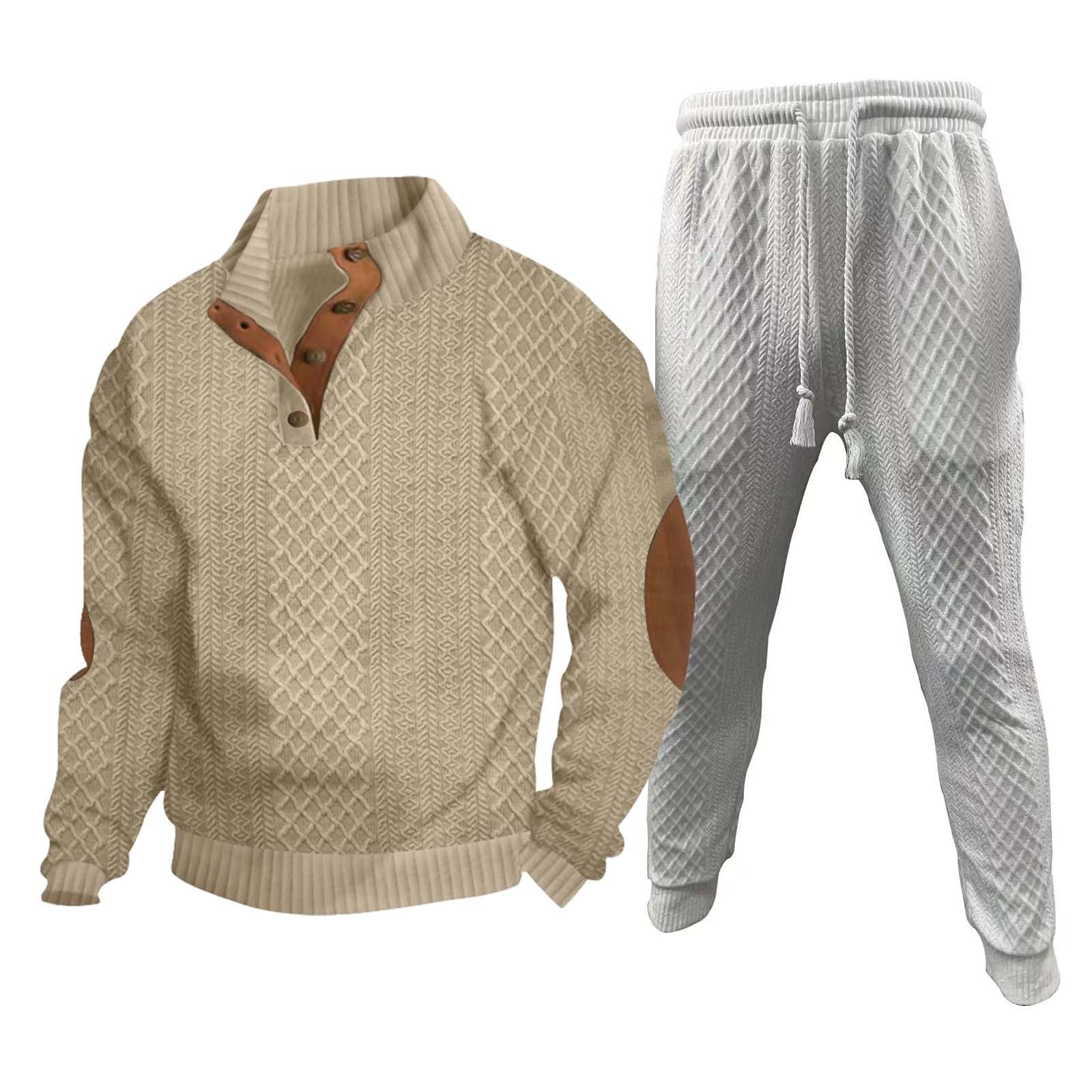 Generisch Tuta per il tempo libero da uomo, in cotone, set da maglia, tuta jacquard, tuta da jogging, a maniche lunghe, abbigliamento sportivo e pantaloni sportivi, per uomini e abbigliamento sportivo