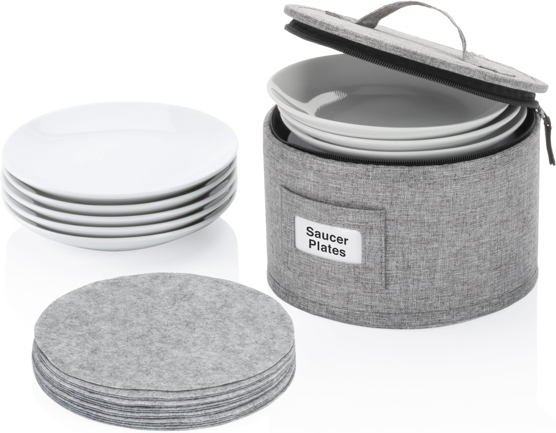 China Storage Container for Saucer, Bowls, and Appetizer Plates - Fit dishes up to 6.5" W - Includes 12 Felt Dividers - Stackable with Hard Shell on all sides and Interior Quilted Padding