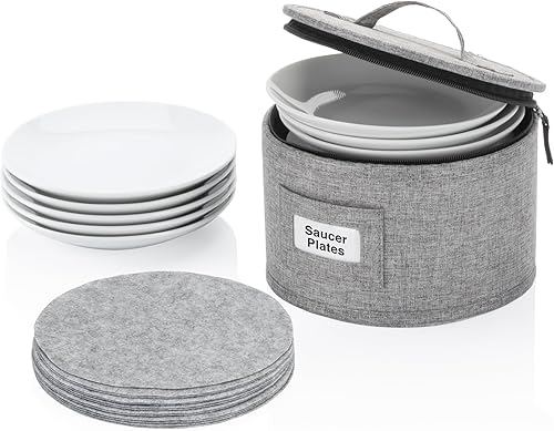 China Storage Container for Saucer, Bowls, and Appetizer Plates - Fit dishes up to 6.5" W - Includes 12 Felt Dividers - Stackable with Hard Shell on