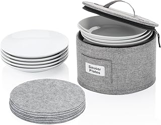 China Storage Container for Saucer, Bowls, and Appetizer Plates - Fit dishes up to 6.5" W - Includes 12 Felt Dividers - Stackable with Hard Shell on all sides and Interior Quilted Padding