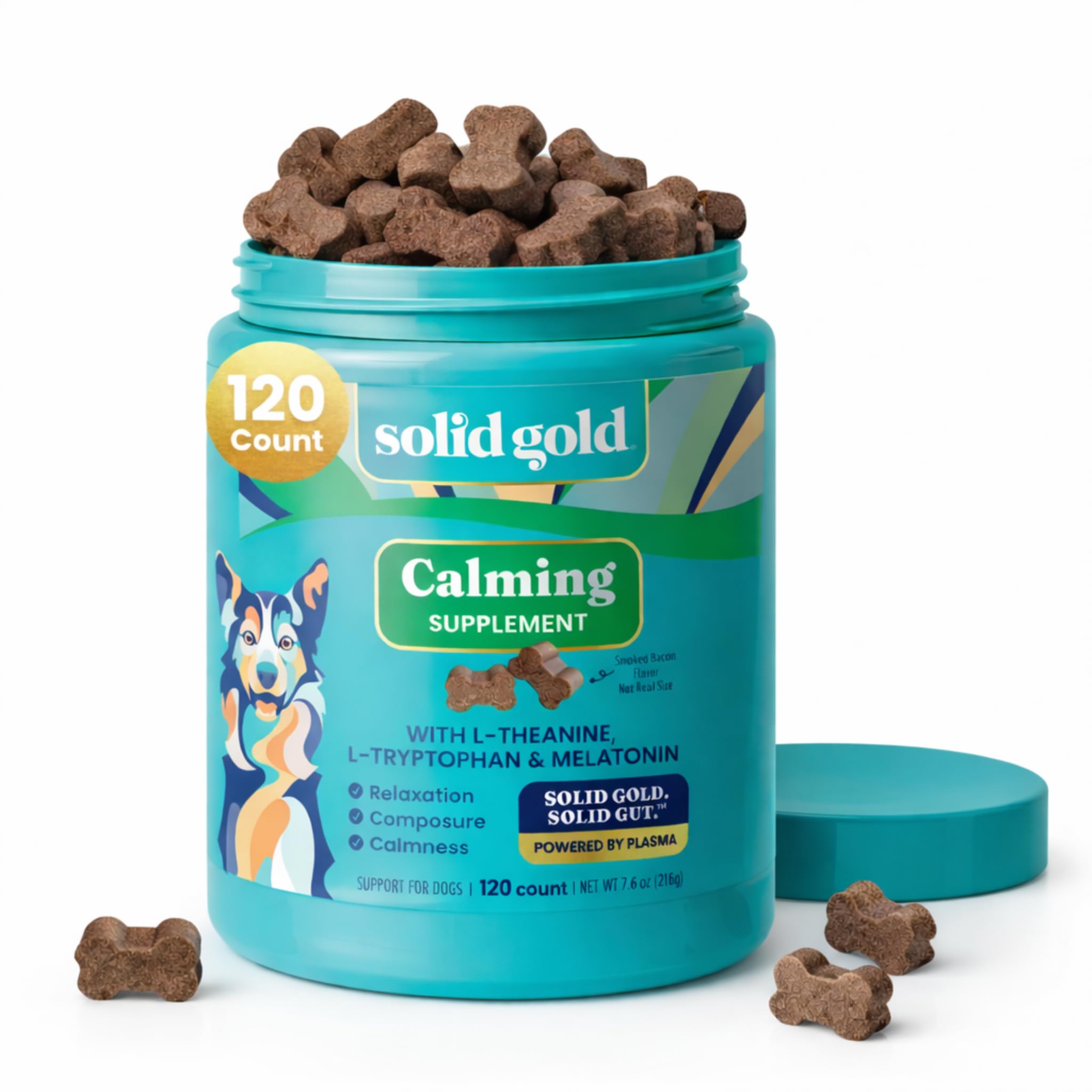 Calming Chews for Dogs - Dog Calming Chews w/Melatonin for Separation, Stress & Hyperactivity Relief - Supports Relaxation for Travel, Fireworks & Storms - All Ages & Sizes - Bacon 120ct