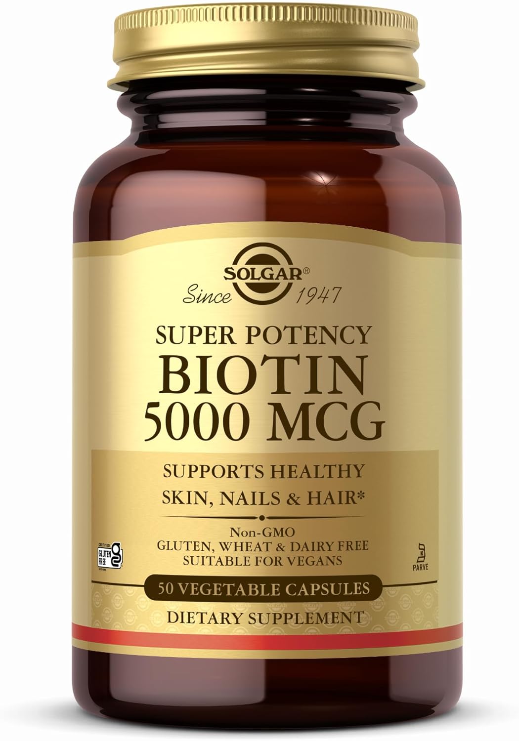 Solgar Biotin 5000 mcg Vegetable Capsules – High Strength Formula – Supports Hair Growth, Glowing Skin, Energy & Vitality – Health Supplement – Sugar Free – Suitable for Vegans – Pack of 50