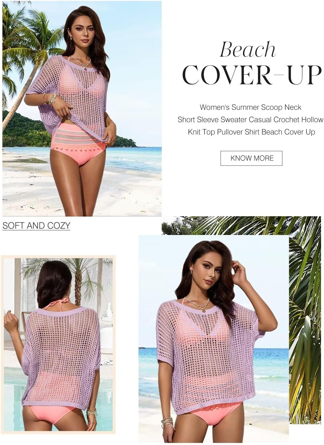 Dokotoo Womens Summer Scoop Neck Short Sleeve Sweater Casual Crochet Hollow Out Knit Tops Pullover Shirts Beach Coverup - Image 4