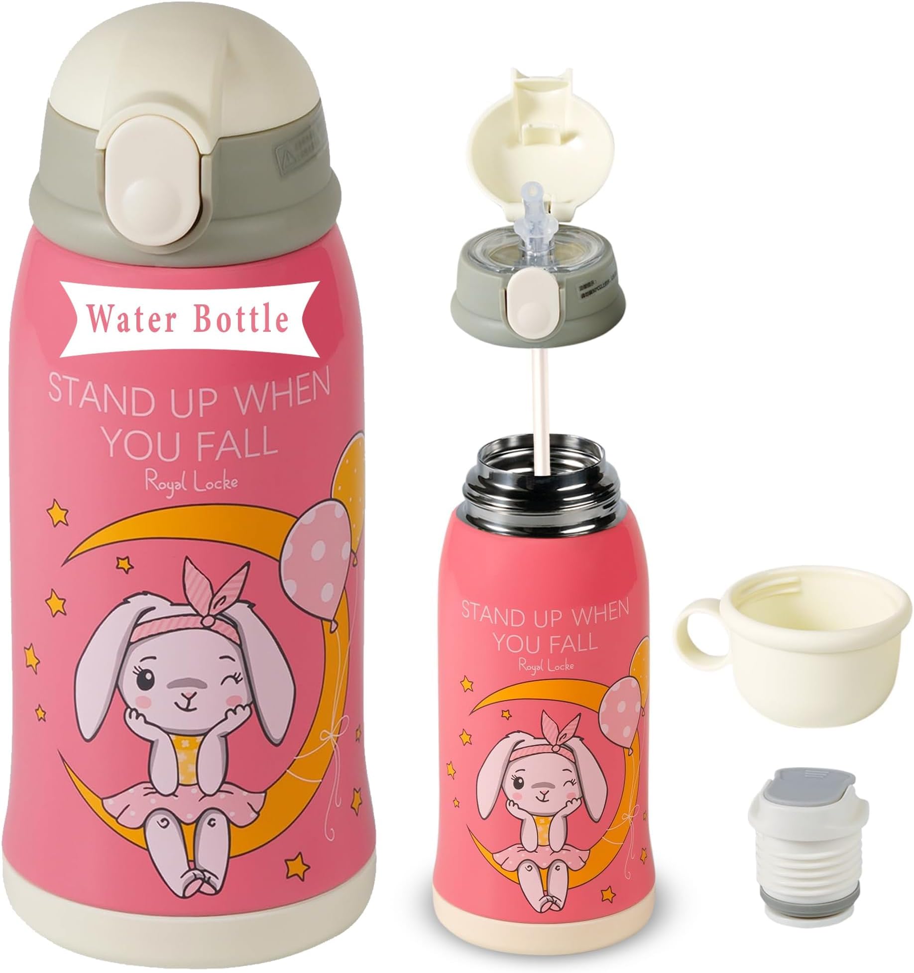 Jumping Jumbo 550ML Stainless Steel Kids Water Bottle with Straw - 2-in-1 Sipper and Flask for School, BPA Free, Leakproof, Insulated Hot & Cold
