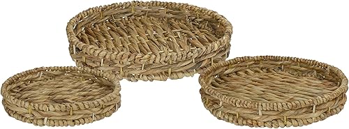 Miniatura 3 de Juego de 3 bandejas redondas tejidas para servir jacinto de agua de 16 pulgadas
