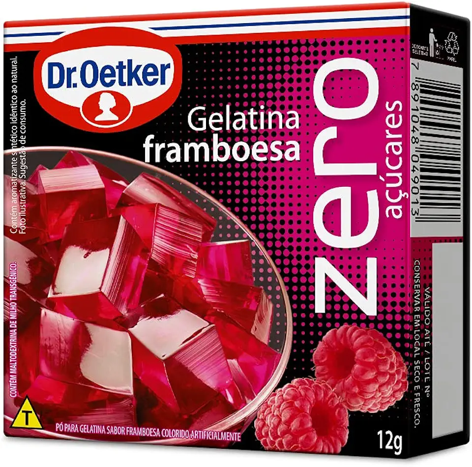 Dr. Oetker Gelatina em Pó Zero, Sabor Framboesa, Sobremesa com Sabor e Consistência Deliciosa, Fácil de Fazer, 12g