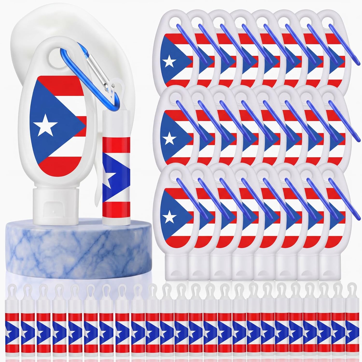Demissle 24 Sets Travel Size Sunscreen and Sunscreen Lip Balms with Carabiner Spf 30 Puerto Rico Flag Events Festival Parade Supplies Sunblock Lip Balm Packets for Summer Outdoor Party Favors 30ml